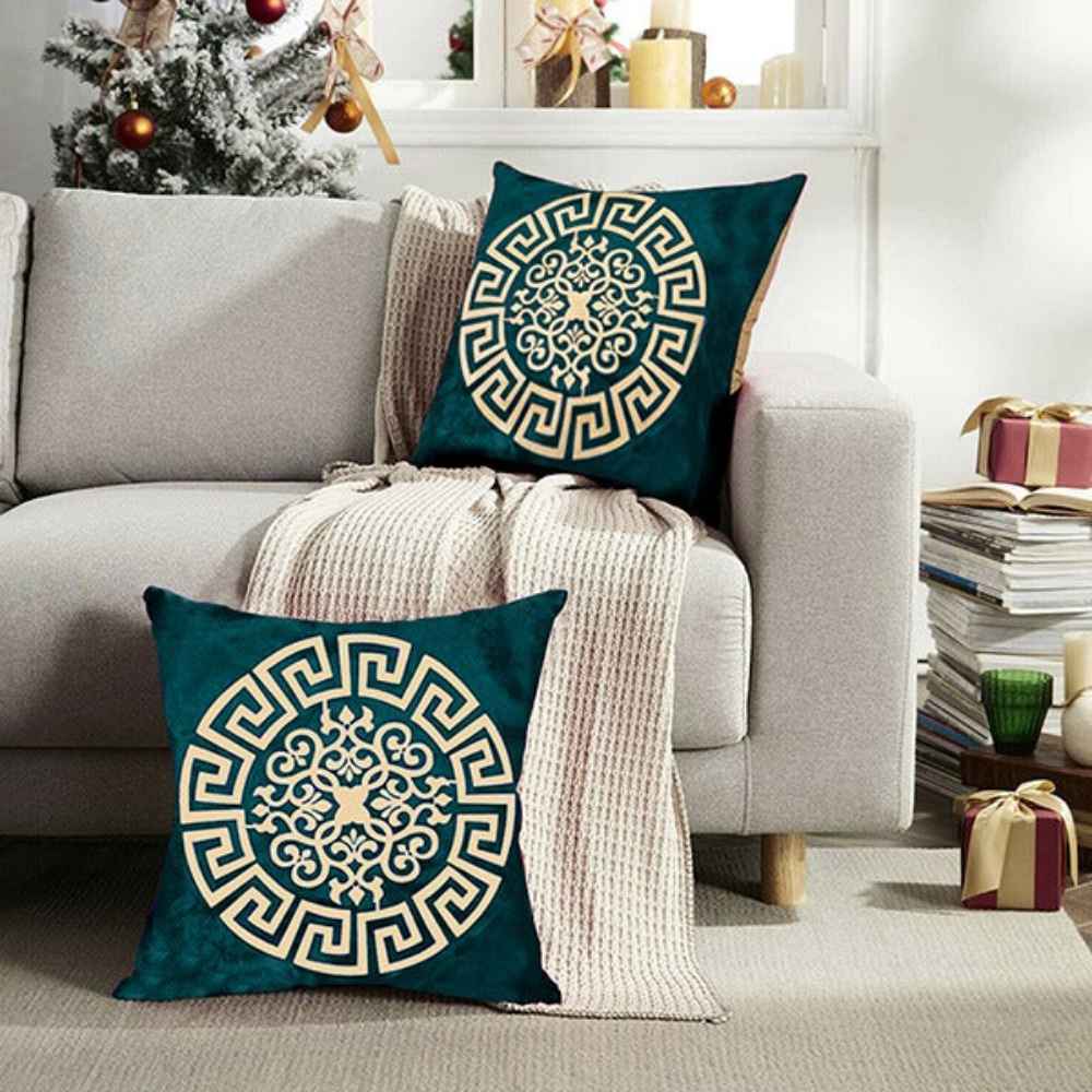 Gold and 2024 teal cushions